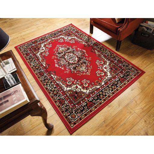 Element Prime Lancaster Traditional Oriental Classic Rugs in Red Beige and Grey