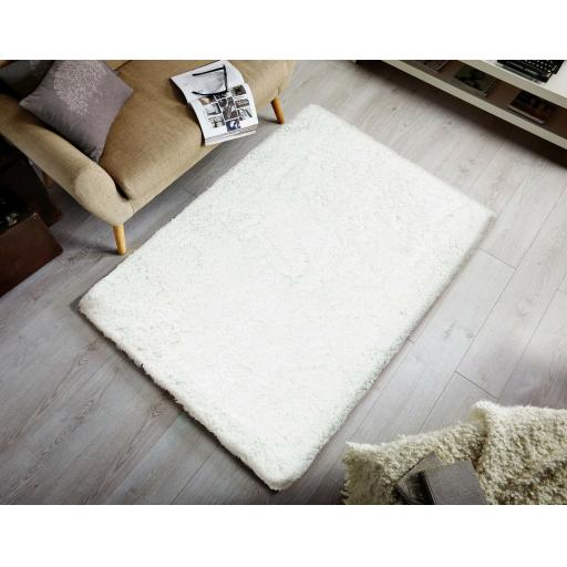 Modern Thick Deep Pile Shaggy Rug in Ivory 100 x 150 cm (3'3''x4'11')