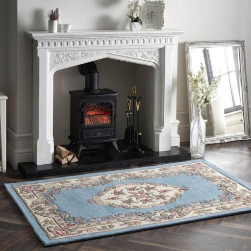 Aubusson Origins Shensi Traditional Wool Round, Hallway, Halfmoon Rug in Blue