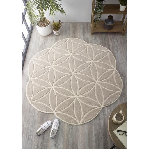 Bloom Handmade Geometric Abstract 100% Pure Wool Hand Tufted Circle Rug in Grey