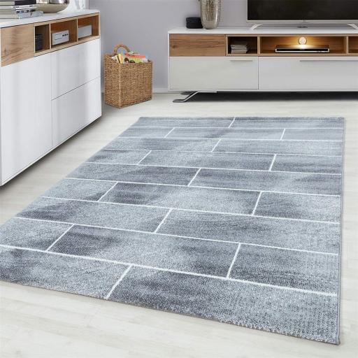 Modern Geometric Brick Wall Pattern Design Grey Rug 160 x 230 cm