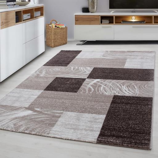 Parma 9220 Modern Geometric Blocks Design Brown Rug in 120x170 cm