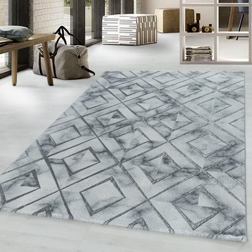 Naxos Modern Marble Like Design Gold Silver Rug in Black and White