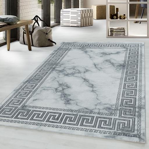 Naxos 3818 Bordered Marble Like Design Gold Silver Rug in White Colour