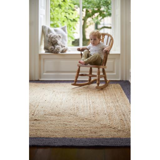 Origins Jute Bordered Design Circle, Hallway Runner Rug in Grey