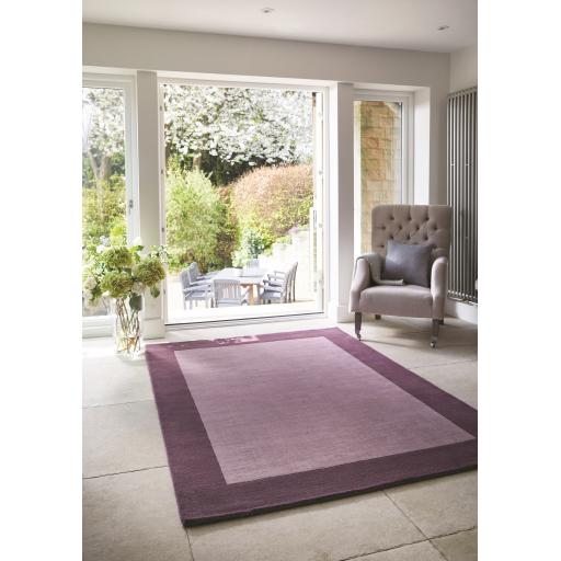 Origins Borders Hand Loom Woven Wool Bordered Rug Hallway in Mauve