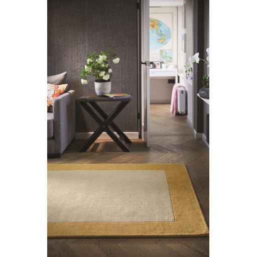 Origins Borders Hand Loom Woven Wool Bordered Rug Hallway in Ochre