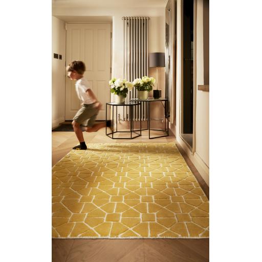 Origins Harmony Hand Tufted Geometric Wool Rug in Ochre Yellow