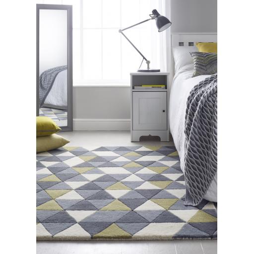 Origins Honeycomb Geometric Wool Luxurious Rug in Grey Ochre