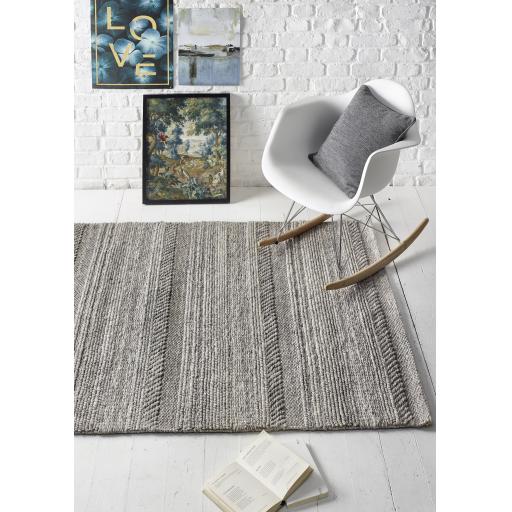 Modern Chunky Knit Flat Woven Handmade Wool Rug and Hallway Runner in Grey