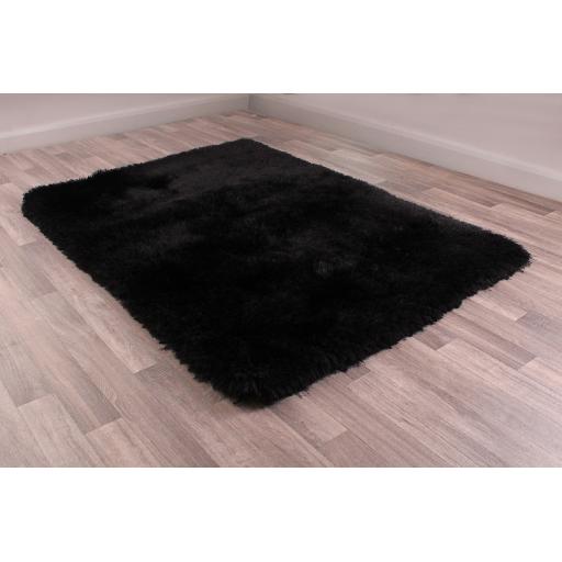 Mayfair Modern Plain High Pile Luxurious Shaggy Rug in Black