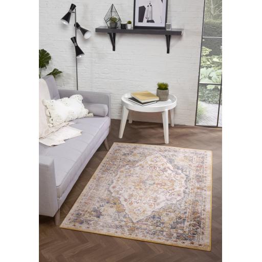 Nova 9048 Traditional Vintage Soft Rug Hallway Runner in Cream White