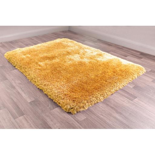 Mayfair Modern Plain High Pile Luxurious Shaggy Rug in Ochre Yellow