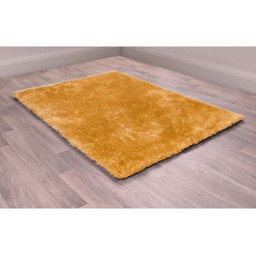 Indigo plain Thick Soft Fluffy Silky Plush Shaggy Rug in Ochre Yellow 60 x 110 cm