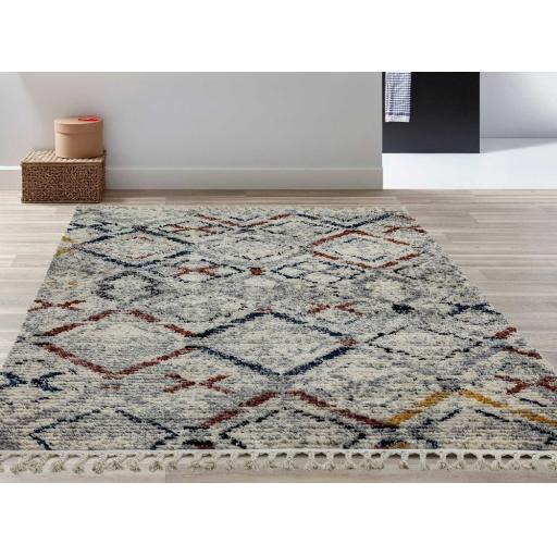 Cyrus CY10 Beni Traditional Nomadic Moroccan Tribal Berber Style Fringed Soft Rug in Multi Small Size 80 x 150 cm