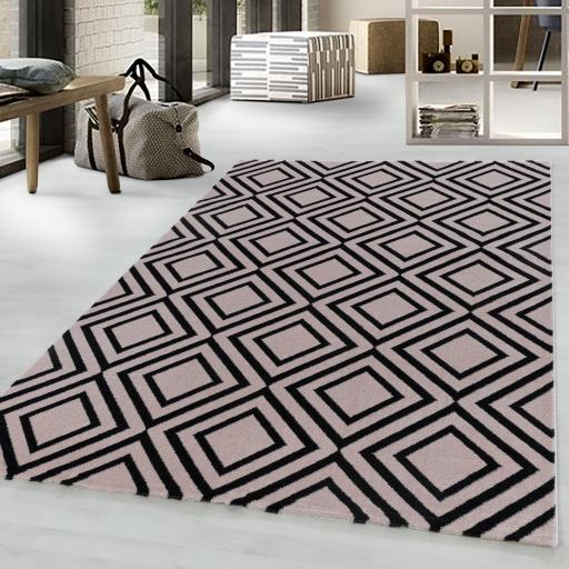 Modern Costa 3525 Sleek Geometric Diamond Pattern Pink Rug