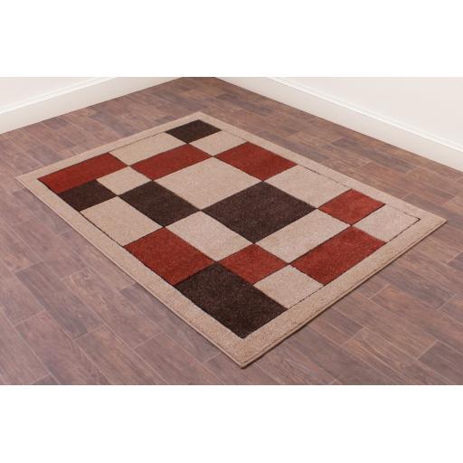 Orbit Blocks Modern Geometric Design Hand Carved Rug in Natural Terracotta