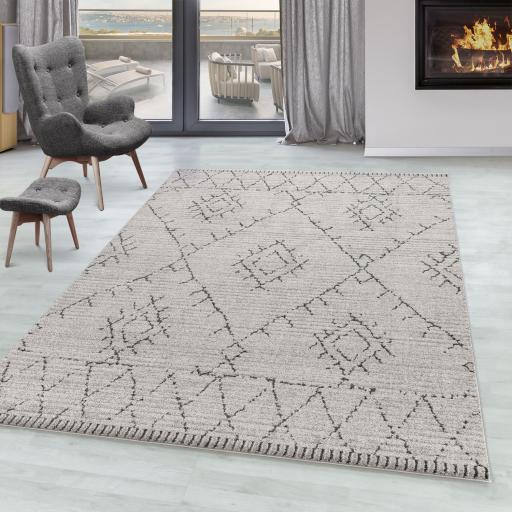 Taznaxt 5101 Traditional Tribal Berber Design Beige and Cream Rug