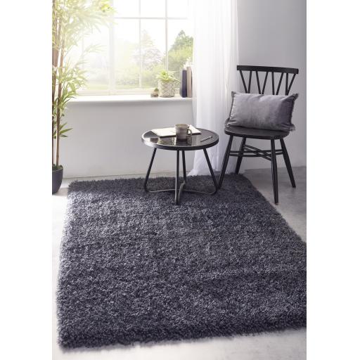 Chicago Shaggy Modern Plain Rug Hallway Runner Circle in Iron Grey