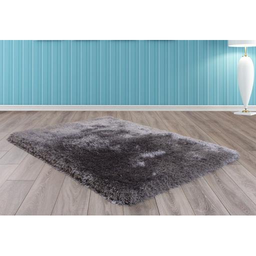 Mayfair Modern Plain High Pile Luxurious Shaggy Rug in Silver