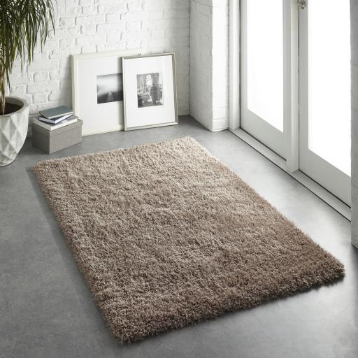 Chicago Shaggy Modern Plain Rug Hallway Runner Circle in Latte