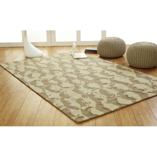 Unique Estuary Abstract Design Handmade Wool Rug in Beige