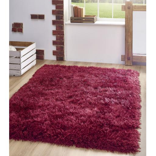 Origins Extravagance High Pile Fluffy Modern Shaggy Wine Red Rug