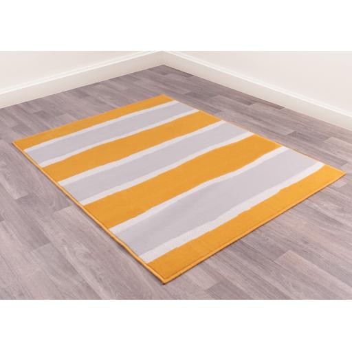 Modern Poly Nova Stripe Rug in Ochre Mustard