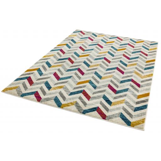 Colt Chevron Zig Zag Pattern Rugs in Multi, Grey and Yellow Mustard