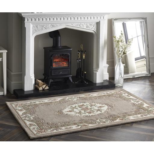 Origins Aubusson Shensi Traditional Wool Round, Hallway, Halfmoon Rug in Beige