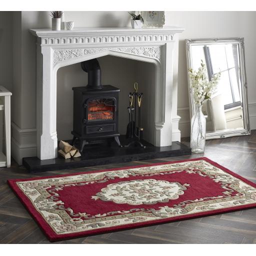 Origins Aubusson Shensi Traditional Wool Round, Hallway, Halfmoon Rug in Wine Red