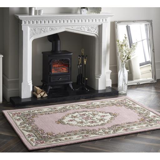 Origins Aubusson Shensi Traditional Wool Round, Hallway, Halfmoon Rug in Pink