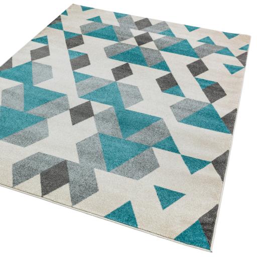 Colt Pyramid Modern Geometric Flatweave Rug in Rust Orange, Blue and Mustard Yellow