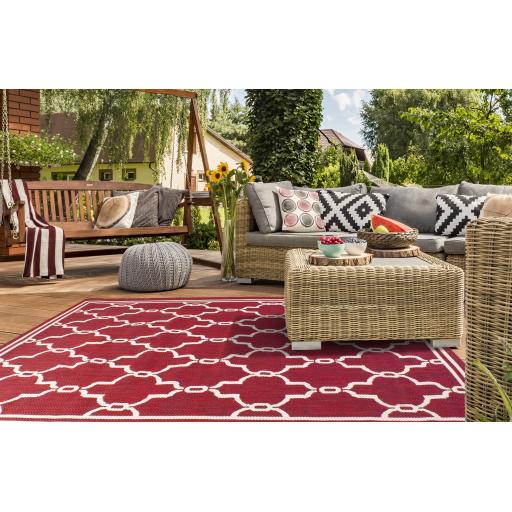 Terrace Spanish Tile Outdoor Rug and Round in Red, Natural, Blue, Silver, Terracotta, Teal and Gold