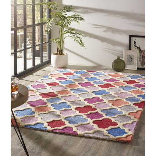 Origins Modern Trellis 3D Hand Tufted Wool Geometric Rug in  Multi Colours Medium 120x170 cm