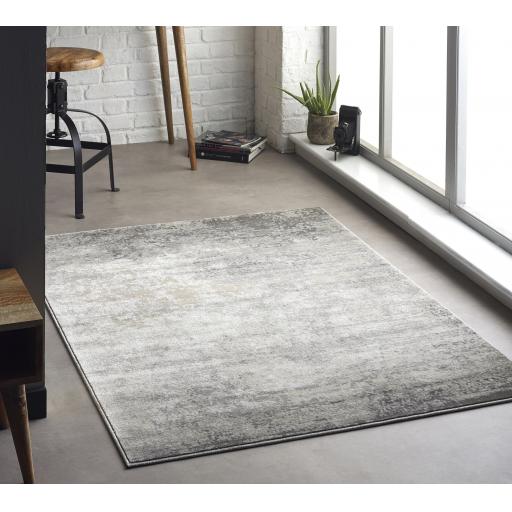 Poetic Reflection Modern Abstract Vintage Rug in Grey