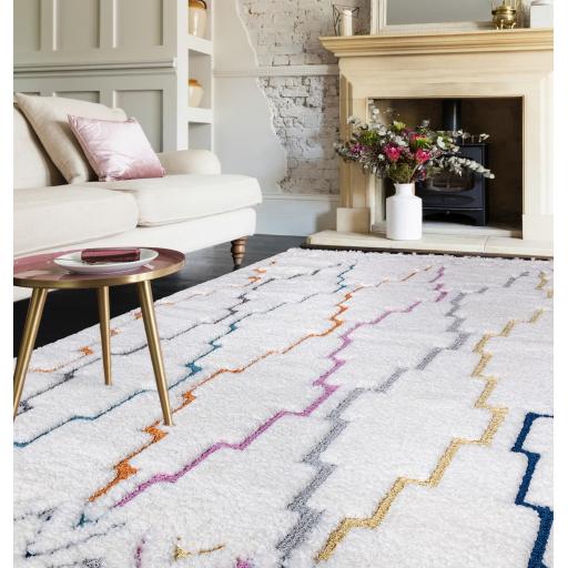 Ariana Morroccan Modern Shaggy Soft Rug with Tassel Fringed in Bohemian Scandi Designs