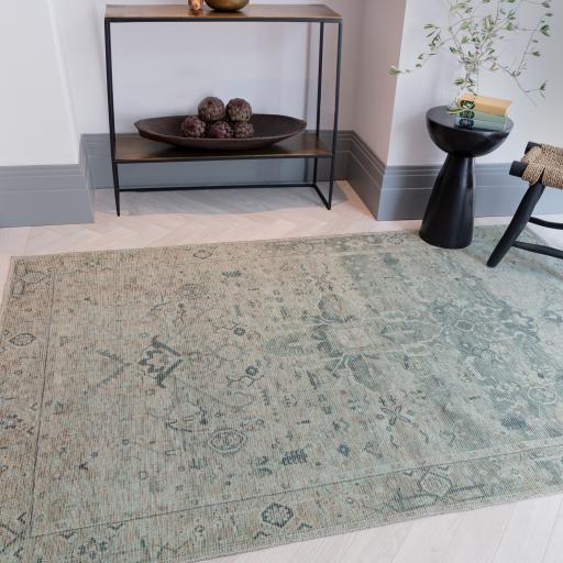 Kaya Vida KY04 Traditional Classic Persian Floral Flatweave Washable Rug in Green