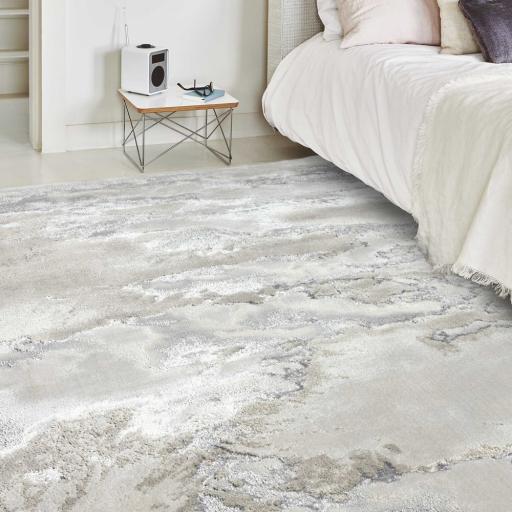 Aurora AU02 Cloud Grey Modern Shiny Abstract Marbled Pattern Rug Hallway Runner