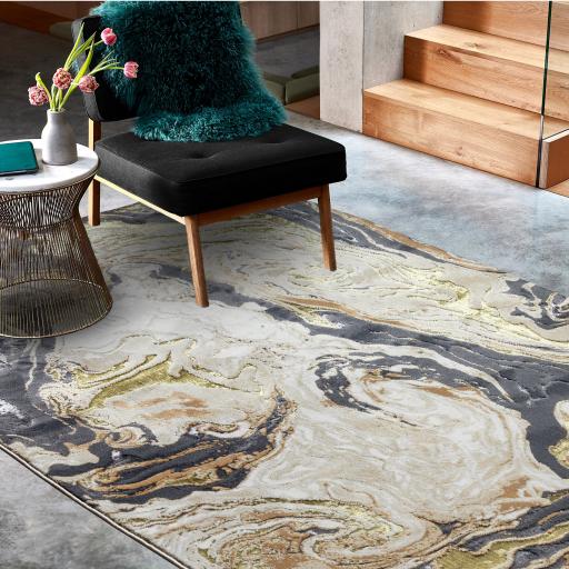 Aurora AU08 Marbled Metallic Gold Grey Modern Shiny Designer Rug