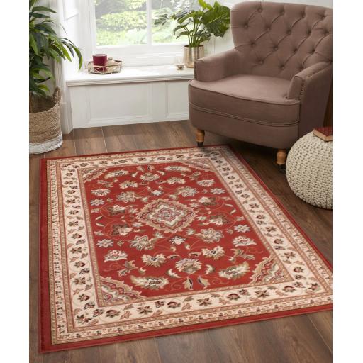 Traditional Sherborne Classic Bordered Rug Hallway Runner in Terracotta