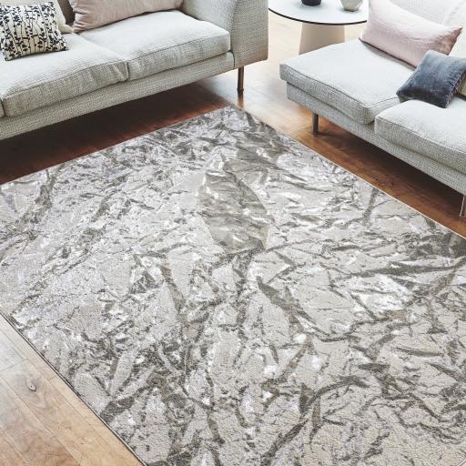 Aurora AU09 Satin Metallic Natural Gold Grey Modern Abstract Shiny Designer Rug