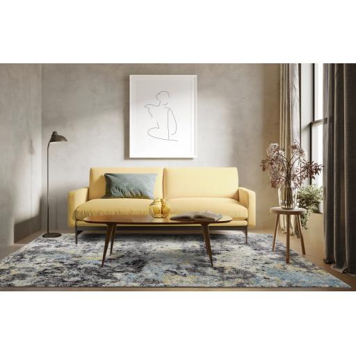 Nova NV32 Abstract Modern Blue Yellow Black Grey Shades Rug