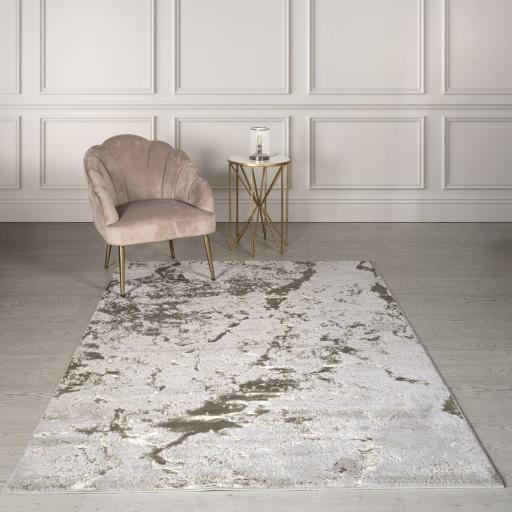 Aurora Strata AU16 Marble Shiny Metallic Beige Bronze Grey Rug Hallway Runner