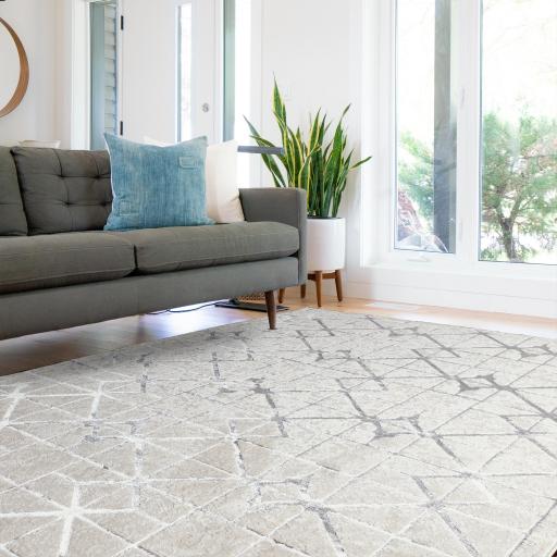 Aurora Lattice AU11 Modern Geometric Metallic Silver Beige Rug