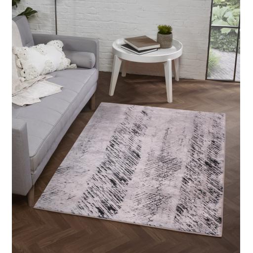 Arabella Imperial Abstract Distressed Quality Black White Soft Rug in 80x150 cm