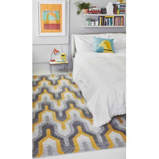 Nova NV14 Geo Geometric Modern Pattern Rug in Yellow Grey