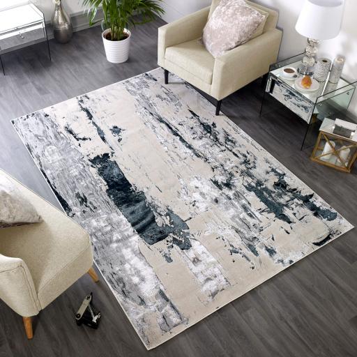 Aurora AU10 Glacier Metallic Silver Grey Modern Abstract Shiny Rug Hallway Runner