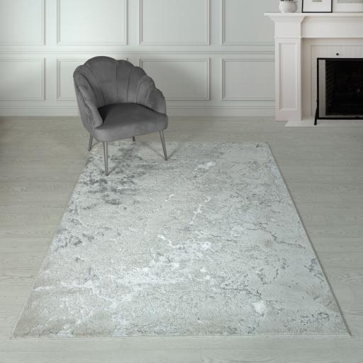 Aurora AU03 Solar Silver Grey Modern Shiny Abstract Marbled Pattern Rug Hallway Runner