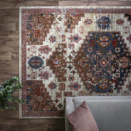 Zola Aras Vintage Traditional Persian Medallion Rug in Terracotta Beige Multi